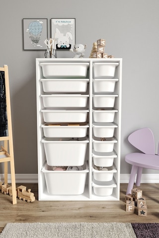 %100 Mdf - Xl Duo 16 Sepetli Oyuncak Dolabı Beyaz