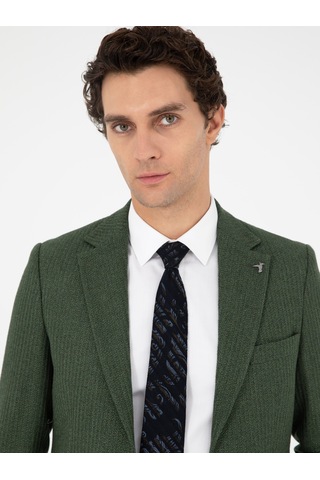 Cacharel Haki Slim Fit Yün Karışımlı Balıksırtı Spor Ceket Yesıl