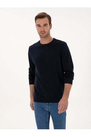 Lacivert Regular Fit %100 Pamuk 3 İplik Bisiklet Yaka Sweatshirt