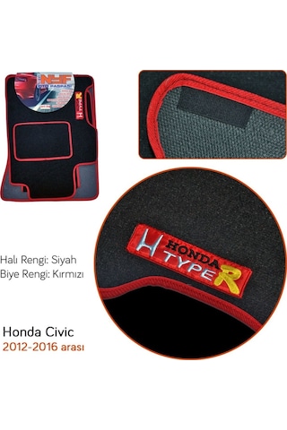 Nyf Honda Civic 2012-2016 Siyah Halı Paspas (Biye Kırmızı)