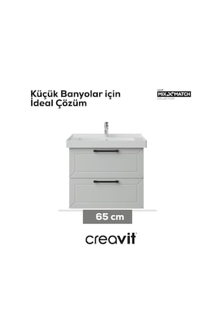 Creavit D20 65 Cm İki Çelmeceli Lavabo Dolabı Beyaz Lake Kapak Antrasit