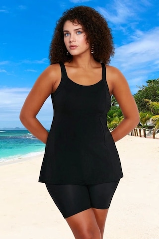Ersefa Konforlu Plus Size Mayo Tasarım Büyük Beden Hızlı Kuruyan Yaz Kol Siyah