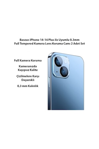 Baseus iPhone 14-14 Plus ile Uyumlu 0.3mm Full Tempered Kamera L