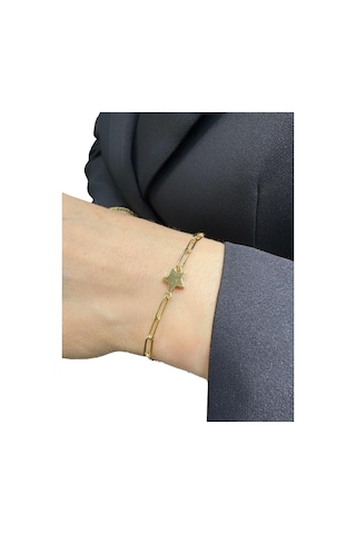 MaGold İtalyan Ataç Zincir Taşsız Minik Yıldız Çok Şık Altın Bileklik Altın Sarı Altın