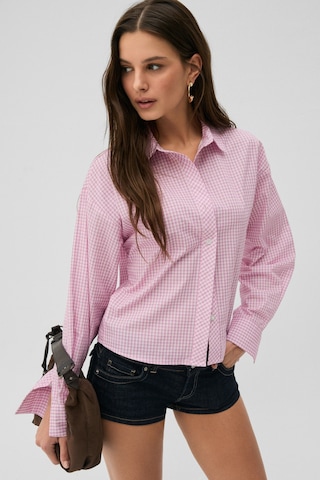Grimelange Grımelange Medea Kadın Slim Fit %100 Organik Pamuklu Kahverengi Çizgili Slim Fit Pembe Çizgili Gömle