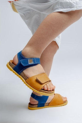 Mnpc Unisex Çocuk Sarı-saks Hakiki Deri Mantar Tabanlı Günlük Çocuk Sandalet 25y3s10047792 Sarı-saks