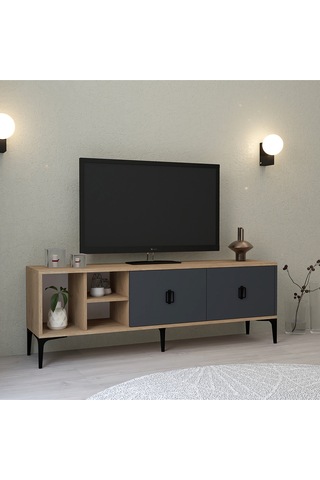 3505 Era Tv Ünitesi 150 Cm Kapaklı Raflı Antrasit - Sepet Tv Sehpası Antrasit - Sepet