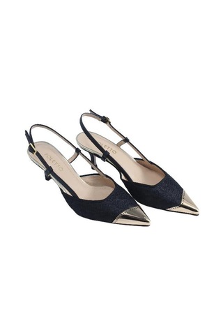 Poletto Hakiki Deri /tekstil Sıyah-altın Ayakkabı Stiletto 9841 59-2509 Siyah