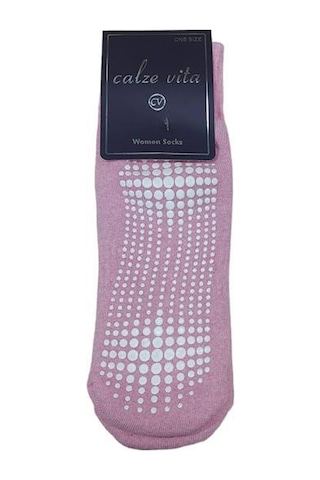 Pembe Tabanı Silikonlu Plates & Yoga Kadın Yarım Konç Çorap - Pembe