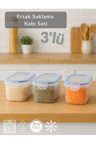 3'lü Set Erzak Kabı Vakumlu Hava Almaz Bpa Free Kilitlenebilir Bakliyat Kabı 1,25 L Şeffaf