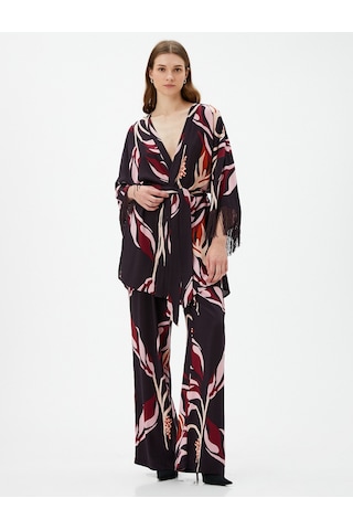 Koton Kimono Beli Kuşaklı Püskül Detaylı Bordo Desenli 4wak50194uw 4WAK50194UW4D7 Bordo