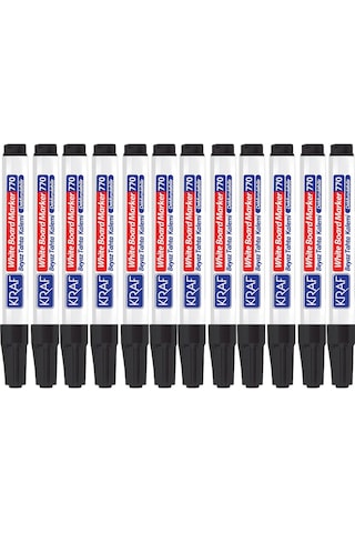 Kraf 770 Siyah Doldurulabilir Beyaz Tahta Kalemi 12'Li