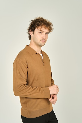 Ateş Triko Erkek Polo Yaka Düğmeli Yün Kazak 6091023 Camel Camel