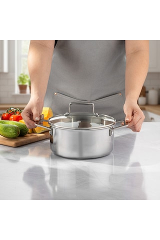 Emsan Pro Tri Ply Derin Tencere Çelik 20 Cm Gümüş