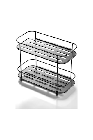 Teknotel 2 Katlı Banyo Mutfak Düzenleyici Kozmetik Aksesuar Standı Mat Siyah Eg222 Siyah