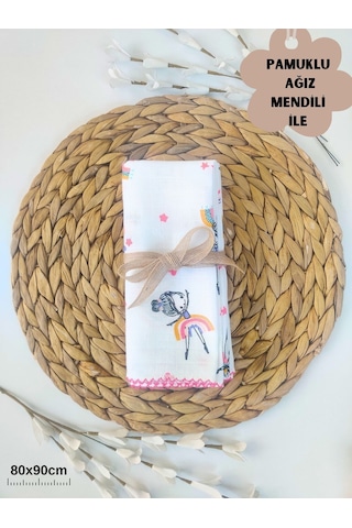 Desenli Müslin Kız Erkek Bebek Battaniyesi Oeko-texli %100 Pamuklu Puset Örtüsü Yenidoğan 90x80cm Pembe