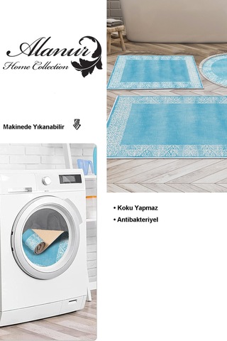 Dekoreko Kaymaz Taban Djt 3 Lü Banyo Paspas Takımı Yıldız Deri Karışık Modern 1460 Mavi