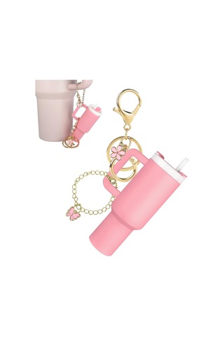 Moveevo İki Yönlü Mini Kadeh Anahtarlık: Çanta/su Kadesi Asağı, Dudak Balmı/lipstick Saklama, Kelebek Süslemeli - Pla + Alyaşlı Malzeme