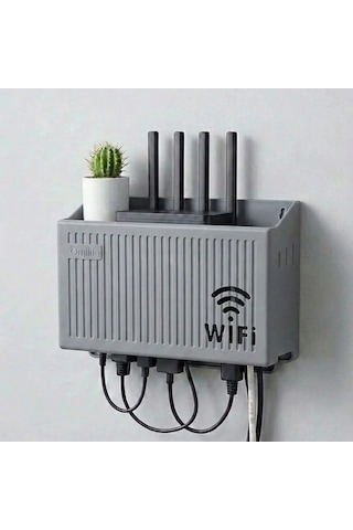 Duvar Tipi Wi-fi Modem Saklama Kutusu Gri Kablo Düzenleyici Router Raf Organizer 5399