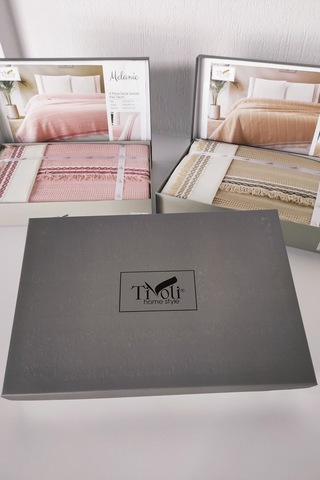 Tivoli Çift Kişilik Dantelli 4 Parça Pike Takımı Çeyizlik-melanie-kapuçino Lıla Lila