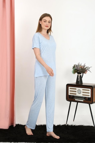 Akbeniz Kadın Kısa Kol Pamuk Penye Pijama Takım Mavi 4213-mavi Mavi