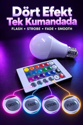 Rgb Led Ampul Kumandadan Işık Efekti Seçimli -