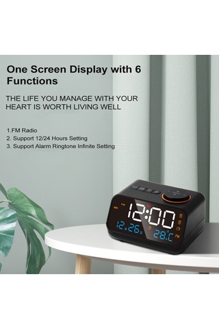 Büyük Led Ekranlı Dijital Çalar Saat 0-100% Dimmer Siyah