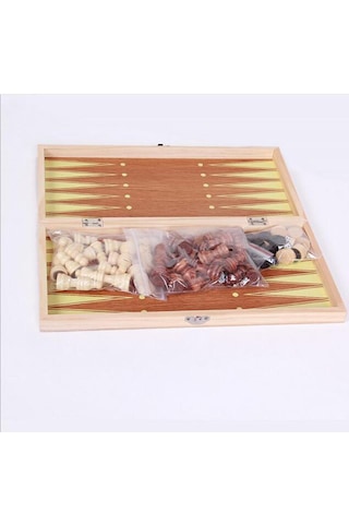 Dolıty 3'ü 1 Arada Katlanır Ahşap Satranç Takımı El İşi Oyuncak