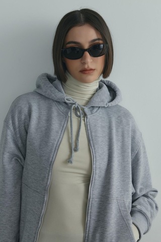 Suud Collection Gri Salted Fermuarlı Hırka