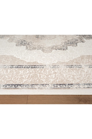 Look Classıc Lk005m Çerçeveli Krem Gri Klasik Desen Akrilik Dokuma Taban Tozuaz Oturma Odası Halısı-1034 Krem - Gri