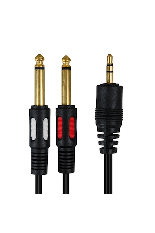 1.5 Metre 3.5mm Stereo Aux To 2x 6.3mm Mono Çivi Enstrüman Kablosu Erkek