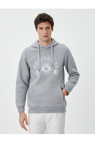 Koton Slogan Baskılı Hoodie Kanguru Cep Detaylı Kapşonlu Gri 4wam70226mk Gri