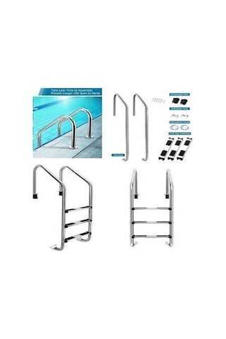 DEKOR HAVUZ 3 BASAMAKLI STANDART PASLANMAZ HAVUZ MERDİVENİ AISI 3