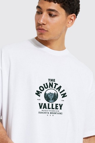 Prtnc Protonic Erkek Oversize Beyaz T-shirt Montain Baskılı %100 Pamuk Kalın Dokulu Çok Renkli