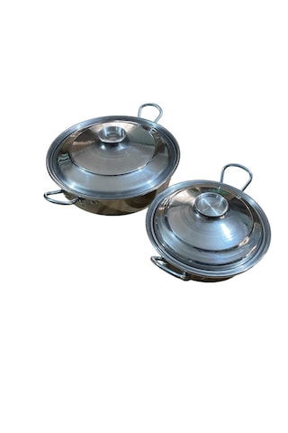 Mobilreyon Alüminyum Kızartma,pilav,karnıyarık,kamp Tavası 2'li Set 28 Cm-32 Cm Kapaklı Tava Gümüş