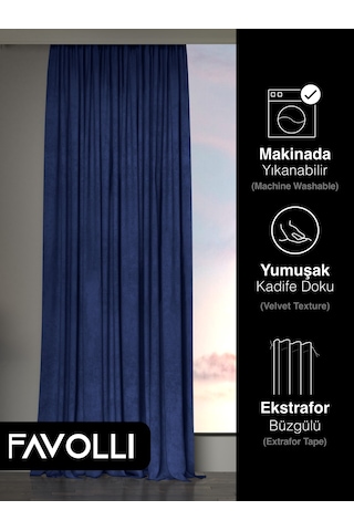 Br Favolli Kadife Dokulu Safir Rengi Ada Fon Perde Ekstrafor Büzgülü Dream Series Safir