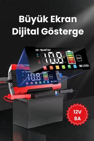 12v 8a Akıllı Akü Şarj Cihazı 12v 8a Lcd Ekranlı Pulse Repair Otomatik Akü Şarj & Desülfatör