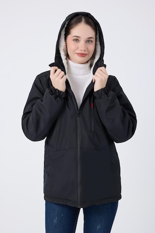 Freemen Spor Kadın Kürklü Su Ve Rüzgar Geçirmez Kapüşonlu Mont & Kaban & Parka Siyah