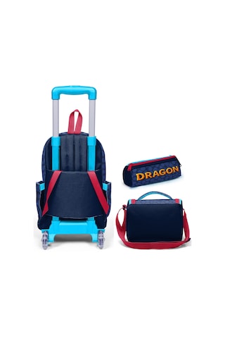 Coral High Çekçek Tekerlekli Üçlü İlkokul Çanta Seti Mavi Sarı Dragon Desenli Erkek Çocuk Setygn34013a Çok Renkli