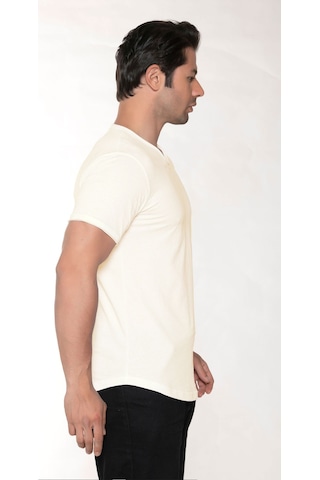 Black Horn Erkek Geniş Yaka %100 Pamuk Salaş T-shirt Ekru