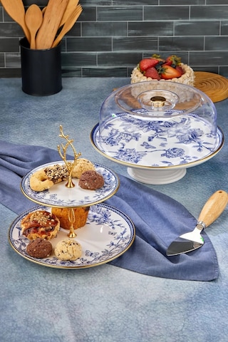 Butterfly 11 Parça Fanuslu Seramik Pasta Sunum Tabağı Seti - Kup117s Yazılı