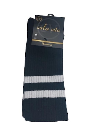 ŞERİT DESENLİ PAMUKLU HAVLU SOKET ÇORAP - SİYAH Siyah