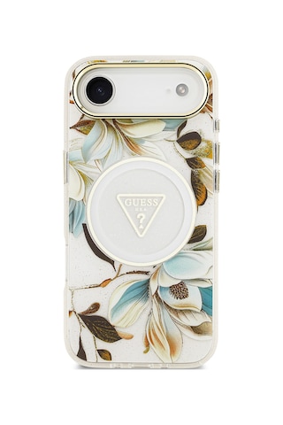 Apple Uyumlu iPhone 17 Air Kılıf Guess Lisanslı M-safeli Simli Çiçek Desenli Metal Kamera Çerçeveli Kapak Beyaz Beyaz