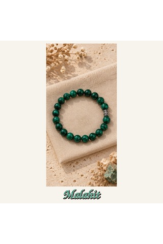 Malahit Taşı Bileklik 8 Mm, Unisex, Elastik Çok Renkli