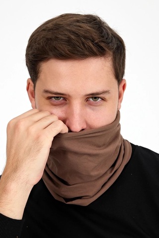 Erkek 4 Fonksiyonlu Koruyucu Pamuklu, Esnek, Terletmez, Bandana, Boyunluk, Maske - Tek Ebat / Kahverengi Kahverengi