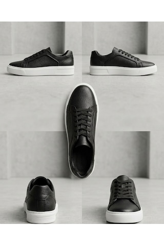 Growish Gd0109 Hakiki Deri Yüksek Taban Uzun Süre Ayakta Kalmaya Uygun Beyaz Eva Taban Siyah Sneaker Ayakkabı