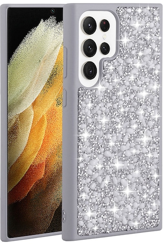 Zore Galaxy S23 Ultra Uyumlu Parlak Taşlı Tasarım Msra Linea Kılıf-gümüş Gümüş