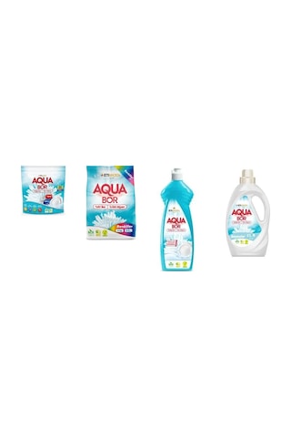 Aquabor Doğal Mineralli Tablet + 4 Kg Renkliler + Elde Bulaşık + Sıvı Beyaz 4 Lü Set