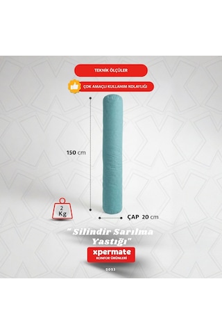 Xpermate Sarılma Yastığı Bacak Arası Yastığı Silindir 150cm Mavi