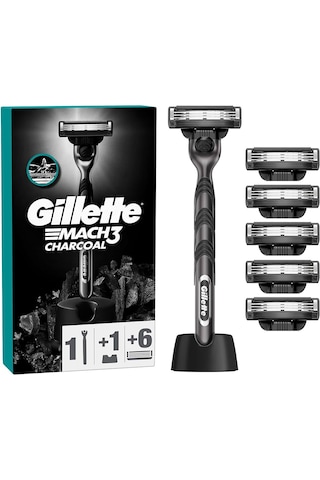 Gillette Mach 3 Charcoal Tıraş Makinesi + 6 Up Yedek Tıraş Bıçağı